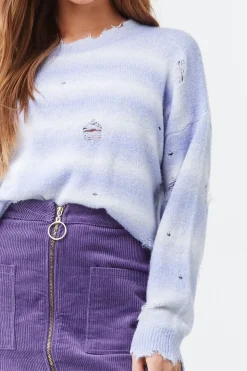 Brushed Distressed Striped Sweater