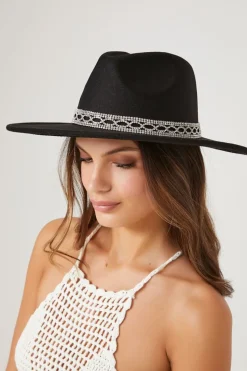 Brushed Rhinestone-Trim Fedora