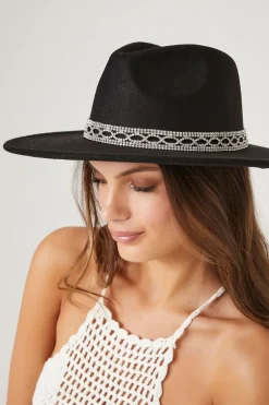 Brushed Rhinestone-Trim Fedora