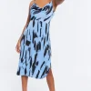 Brushstroke Print Satin Midi Dress