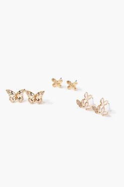 Butterfly Charm Stud Earring Set