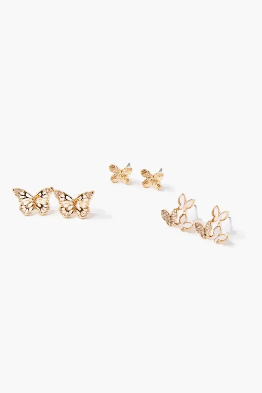 Butterfly Charm Stud Earring Set