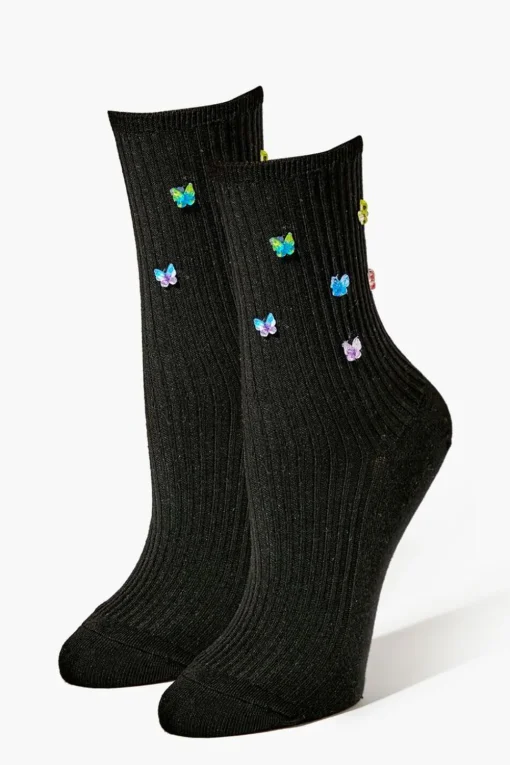 Butterfly Embellished Crew Socks