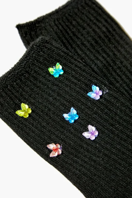 Butterfly Embellished Crew Socks