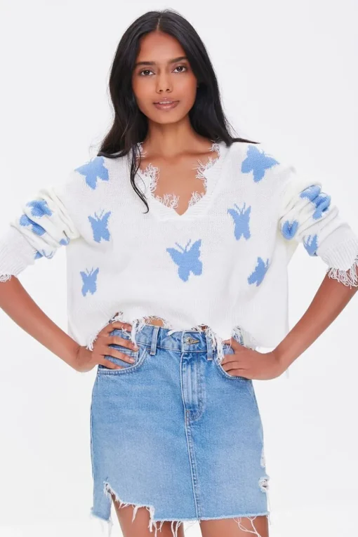 Butterfly Frayed Sharkbite Sweater