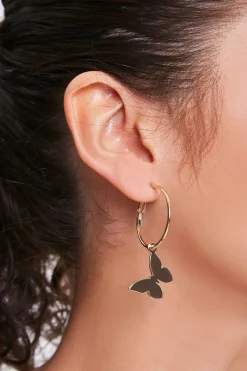 Butterfly Pendant Hoop Earrings