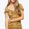 Butterfly Print Ruched Mini Dress