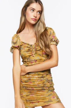 Butterfly Print Ruched Mini Dress