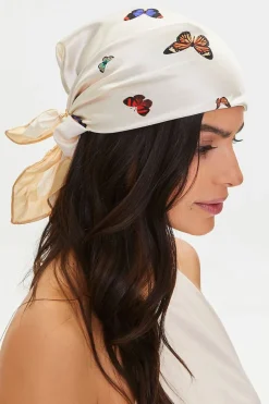 Butterfly Print Satin Head Scarf
