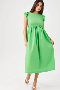 Butterfly-Sleeve Midi Babydoll Dress