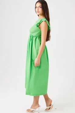 Butterfly-Sleeve Midi Babydoll Dress
