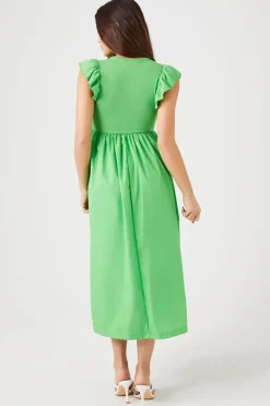 Butterfly-Sleeve Midi Babydoll Dress