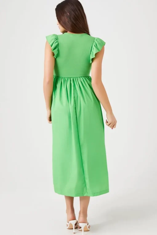 Butterfly-Sleeve Midi Babydoll Dress