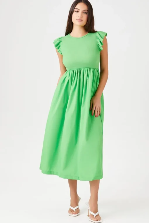 Butterfly-Sleeve Midi Babydoll Dress