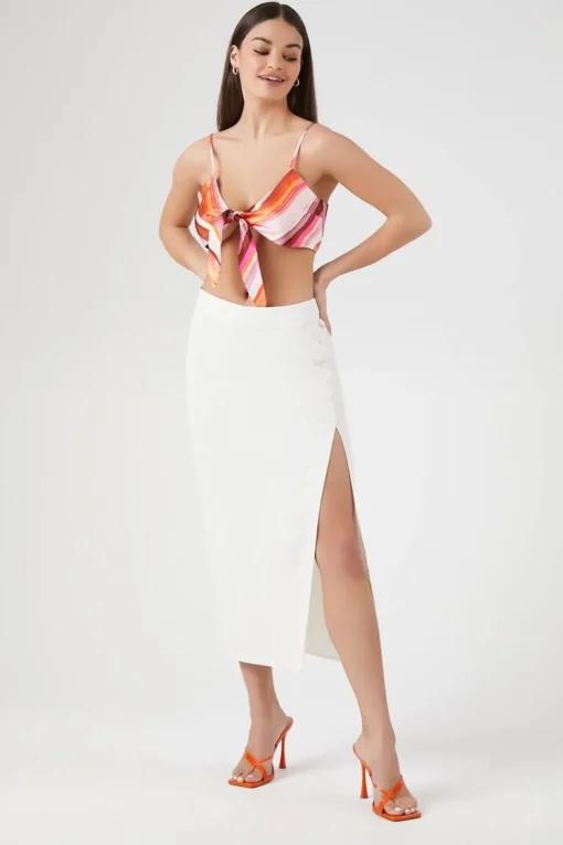 Buttoned Midi Slit Skirt