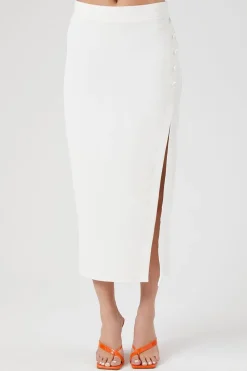Buttoned Midi Slit Skirt