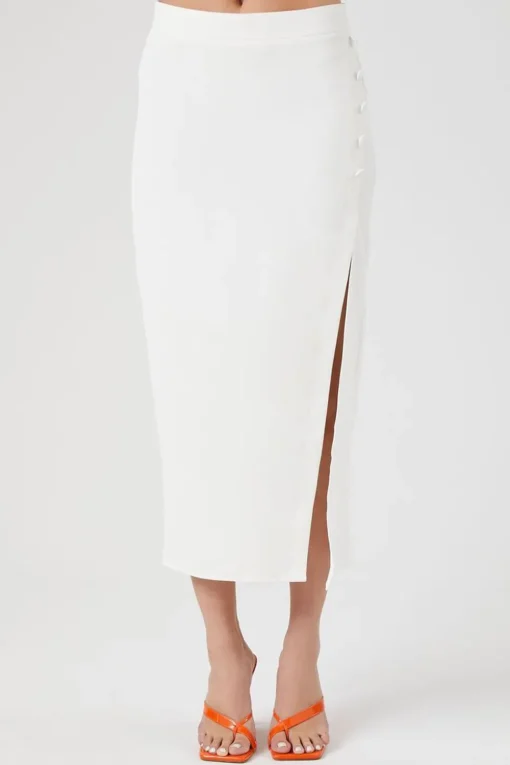 Buttoned Midi Slit Skirt