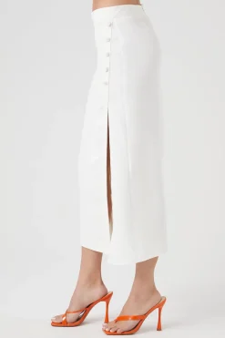 Buttoned Midi Slit Skirt