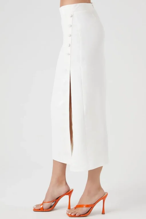 Buttoned Midi Slit Skirt