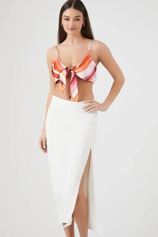 Buttoned Midi Slit Skirt