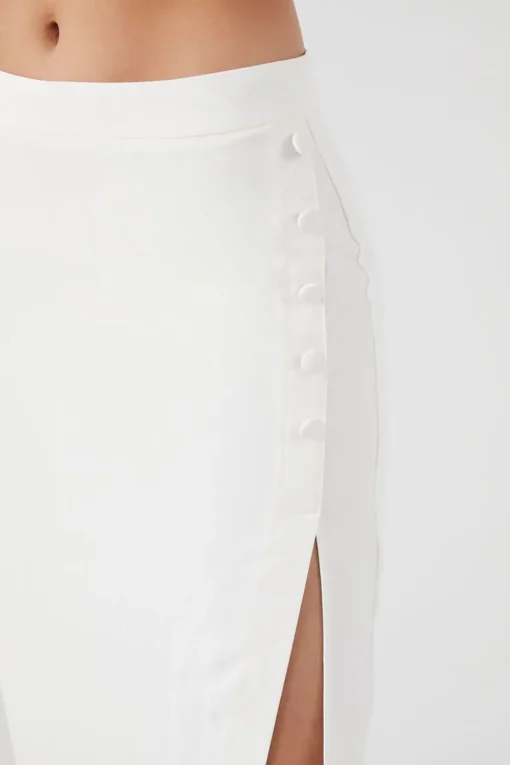Buttoned Midi Slit Skirt
