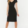 Buttoned Short-Sleeve Midi Dress