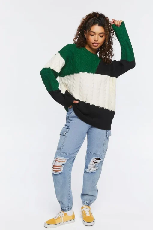 Cable Knit Colorblock Sweater