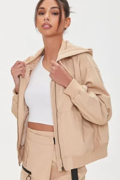 Canvas Zip-Up Drawstring Hoodie