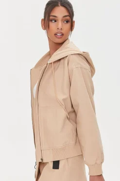 Canvas Zip-Up Drawstring Hoodie