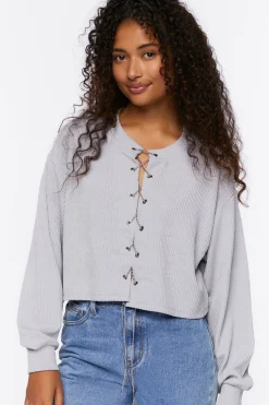 Chain Lace-Up Eyelet Crop Top