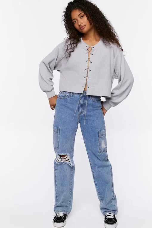 Chain Lace-Up Eyelet Crop Top