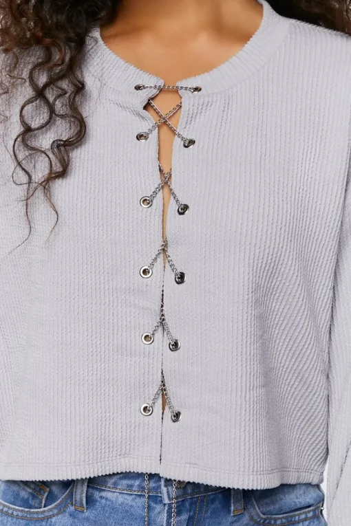 Chain Lace-Up Eyelet Crop Top