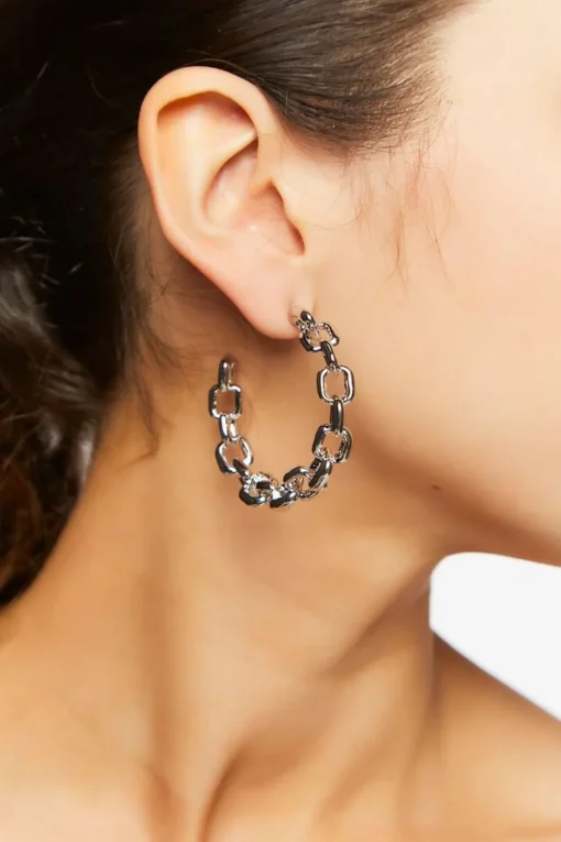 Chain Open-End Hoop Earrings