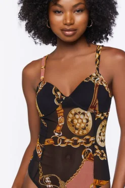 Chain Print Mesh Bodysuit