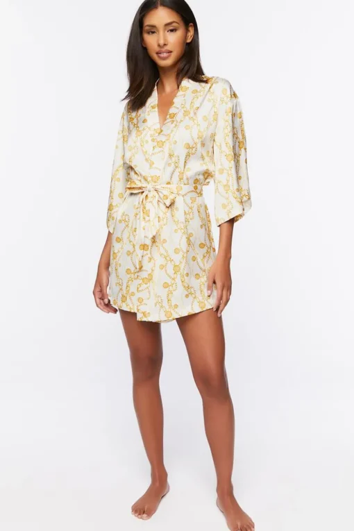 Chain Print Satin Robe