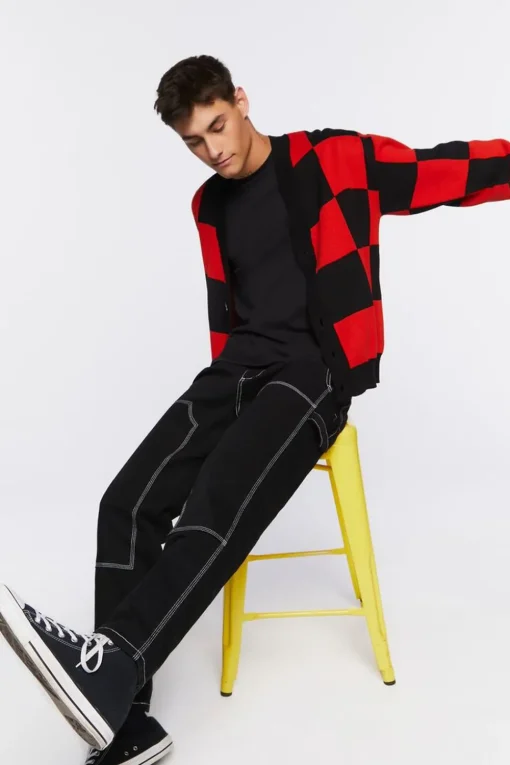 Checkered Cardigan Sweater