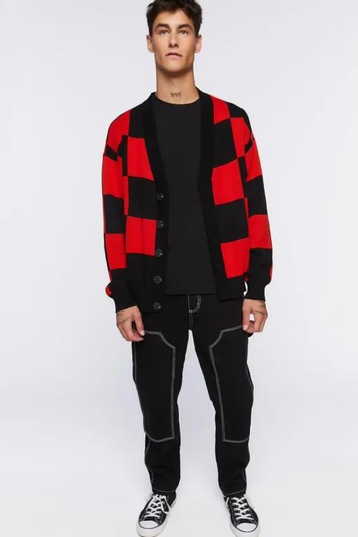 Checkered Cardigan Sweater