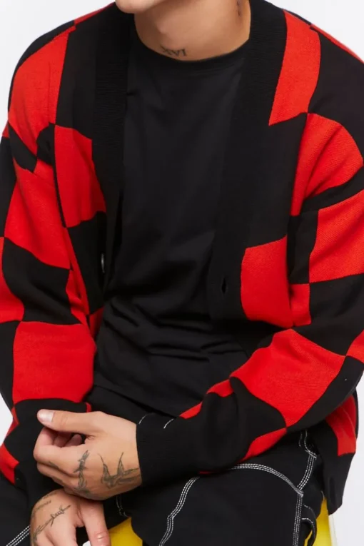 Checkered Cardigan Sweater