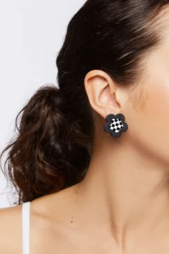 Checkered Floral Stud Earrings