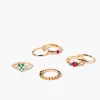 Checkered Heart & Rose Ring Set