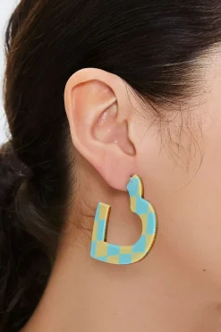 Checkered Heart Hoop Earrings