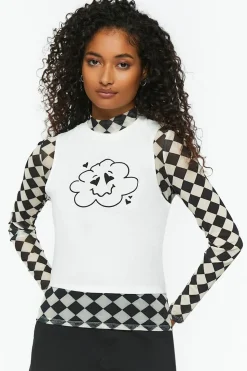 Checkered Print & Cloud Graphic Combo Tee