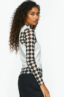 Checkered Print & Cloud Graphic Combo Tee