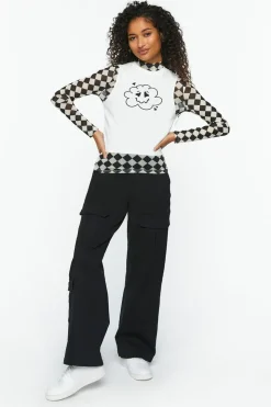 Checkered Print & Cloud Graphic Combo Tee