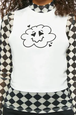 Checkered Print & Cloud Graphic Combo Tee