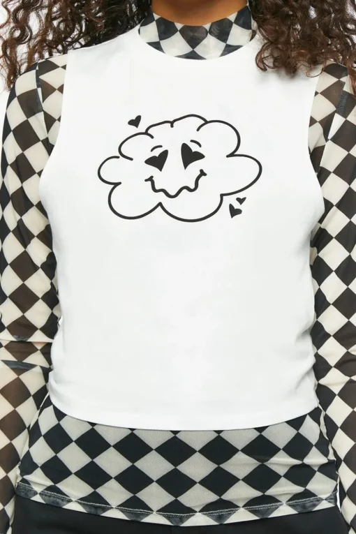 Checkered Print & Cloud Graphic Combo Tee