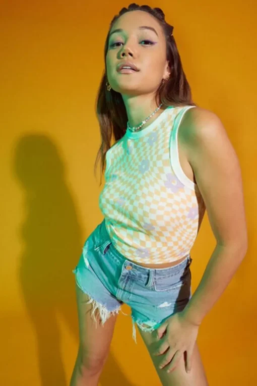 Checkered Print Floral Tank Top