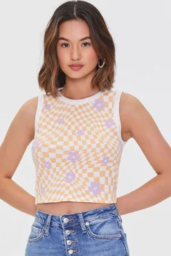 Checkered Print Floral Tank Top