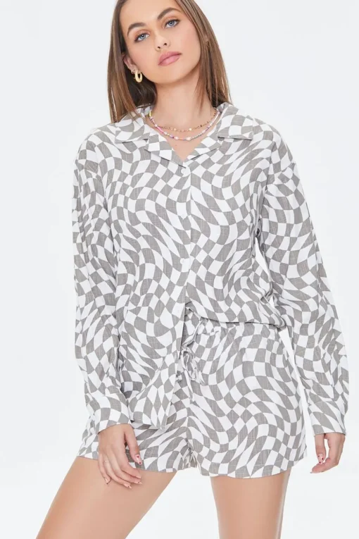 Checkered Print Shirt & Shorts Set