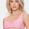 Checkered Split Neck Bikini Top